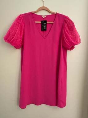 JODIFL Hot Pink Puff Sleeve Shift Dress